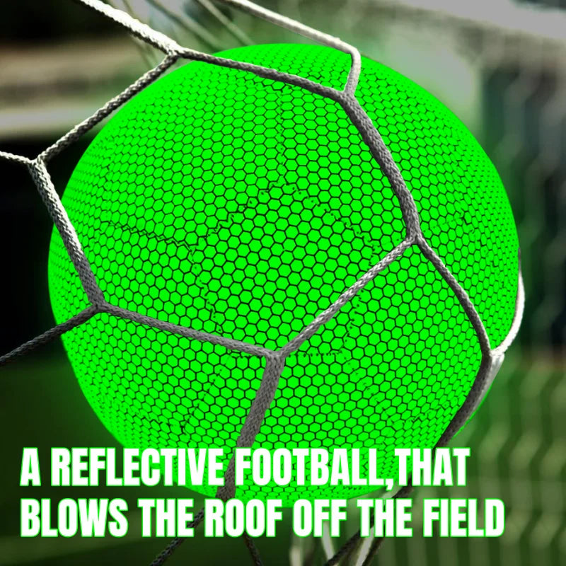 Balón de fútbol luminoso tamaño 5, profesional, de piel sintética, reflectante, con diseño que brilla en la oscuridad, para jugar en interiores y exteriores.