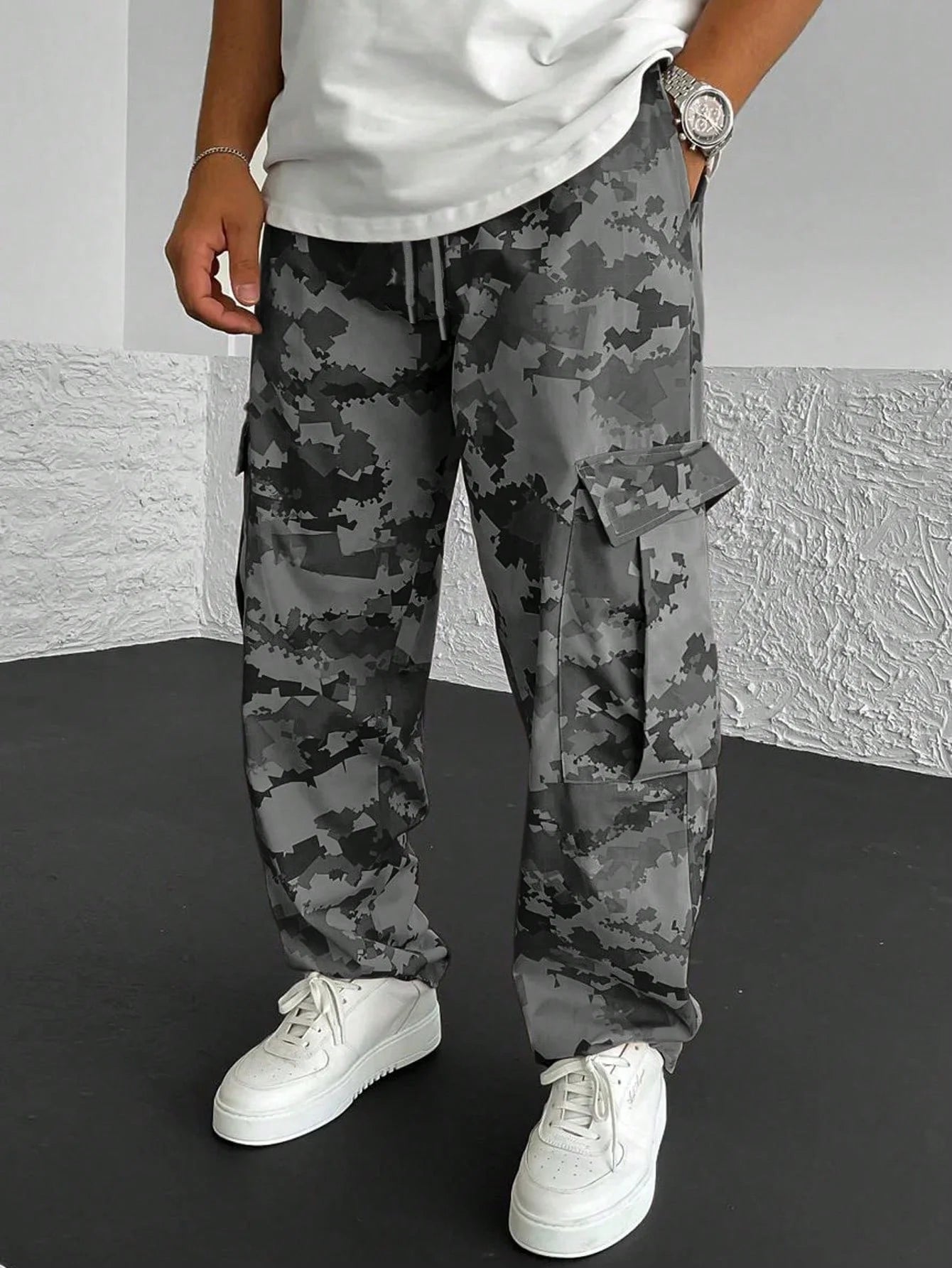 Pantalones cargo de pierna recta con estampado de camuflaje para hombre, ropa de calle de moda, pantalones tácticos para exteriores, pantalones de trabajo largos de moda para hombre