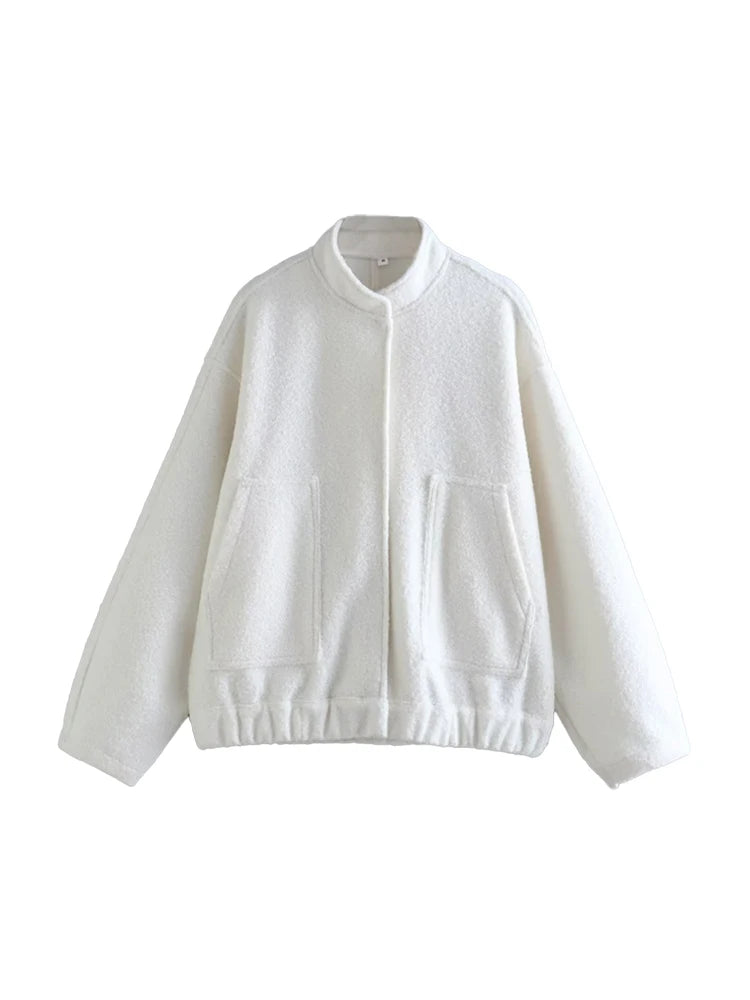 Chaqueta Bomber de gran tamaño con bolsillos para mujer, abrigo Vintage de manga larga con botón a presión, prendas de vestir exteriores para mujer, Tops elegantes