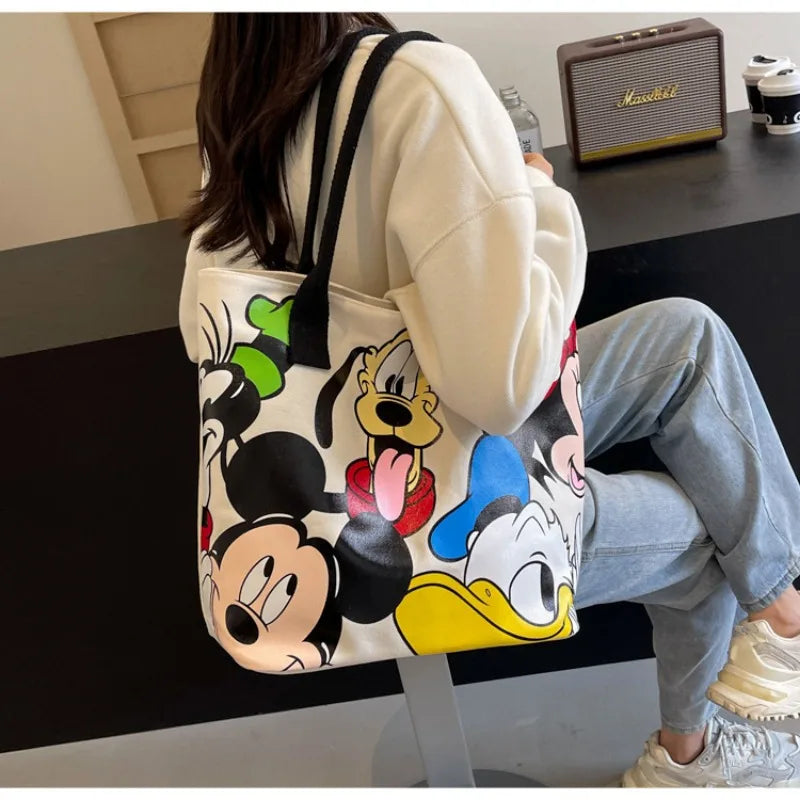 DisneyCartoon Mickey, bolso de lona versátil de gran capacidad a la moda, bolso de mano versátil e informal para mujer, bolso de clase para estudiantes