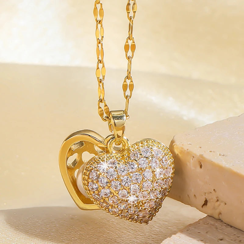 Collar para mujer, acero inoxidable, circonita, corazón, cadena de clavícula, gargantilla, joyería de boda