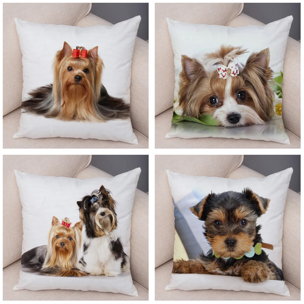 Funda de cojín decorativa con estampado de perro para sofá, hogar, mascota, adorable