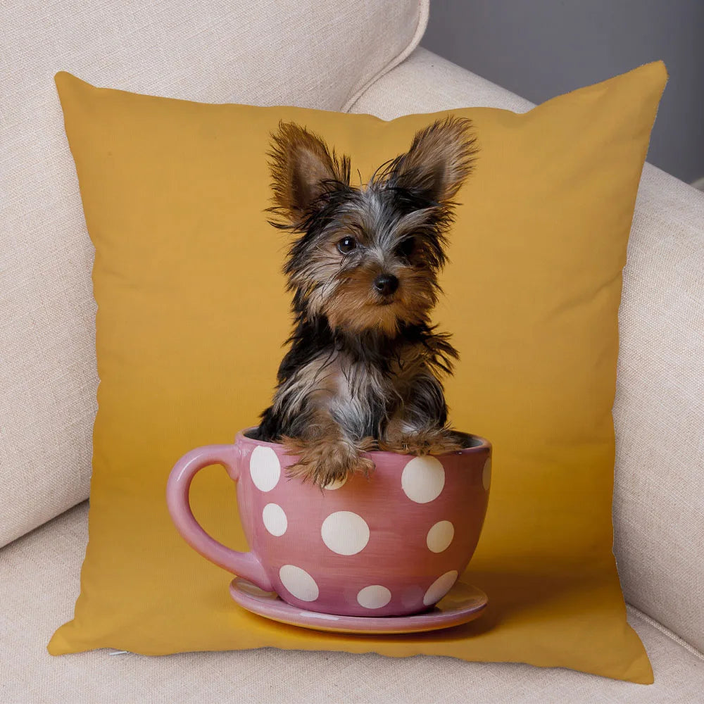 Funda de cojín decorativa con estampado de perro para sofá, hogar, mascota, adorable