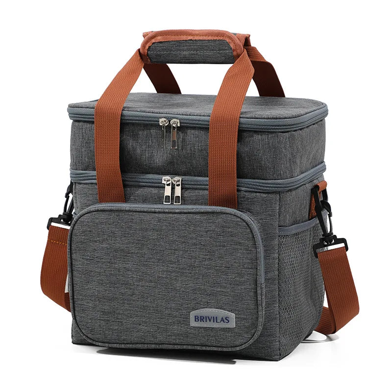 Bolsa de almuerzo de doble capa, de gran capacidad, con aislamiento térmico, a prueba de fugas, para hombres y mujeres
