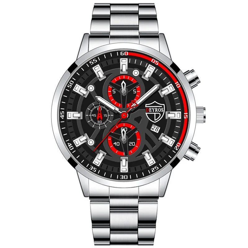 Juego de relojes para hombre, de acero inoxidable, de cuarzo, de lujo, para negocios y ocio.