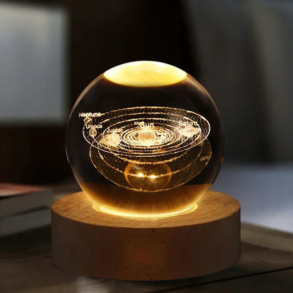 Lámpara de bola de cristal de galaxia con alimentación por USB, luz de luna iluminada para el hogar, dormitorio, escritorio, mesa, decoración, luz de noche.