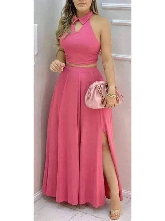 Conjunto de dos piezas para mujer, falda larga dividida, ideal para fiestas nocturnas, bodas de verano, salidas elegantes