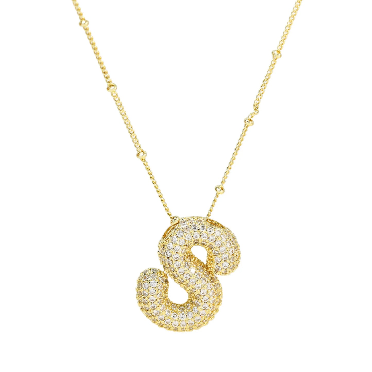 Collar con inicial de globo de circonita cúbica, colgante con letra burbuja del alfabeto AZ, chapado en oro y latón, para mujer, joyería de moda