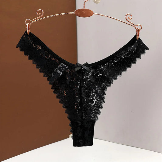 3 piezas,Tanga Sexy con espalda en T para mujer, bragas de encaje a media cintura