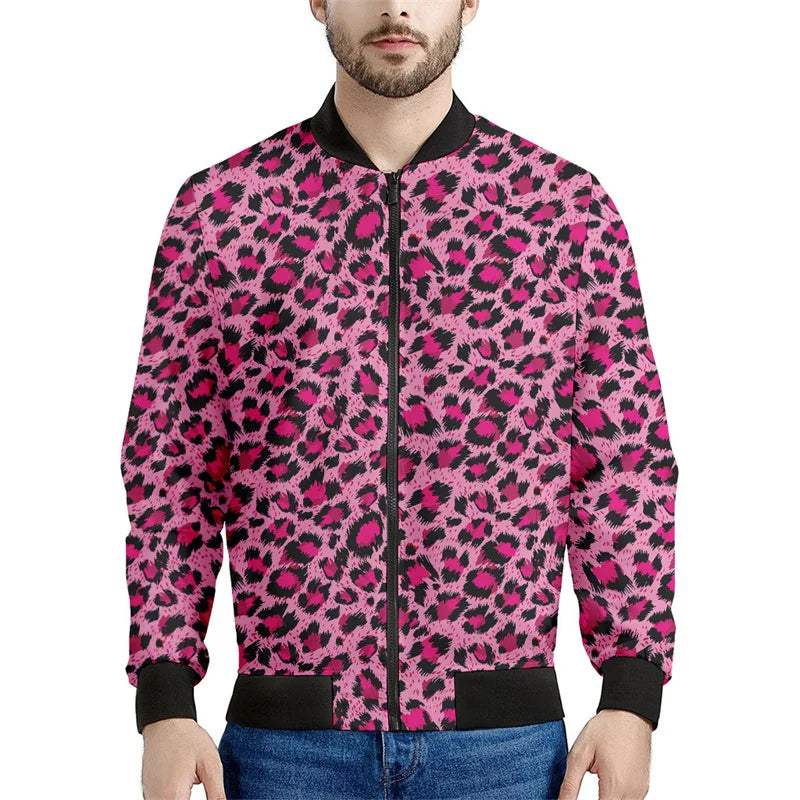 Chaqueta con cremallera y patrón de leopardo para hombre, sudadera de manga larga con estampadode personalidad, ropa de calle suelta informal, abrigo de moda