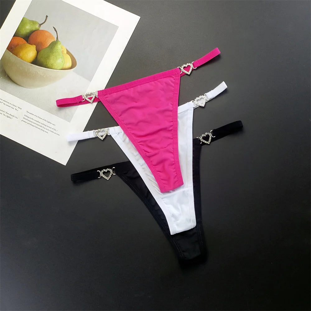 Tanga con tirantes para mujer, ropa interior con diamantes de imitación brillantes de talla grande
