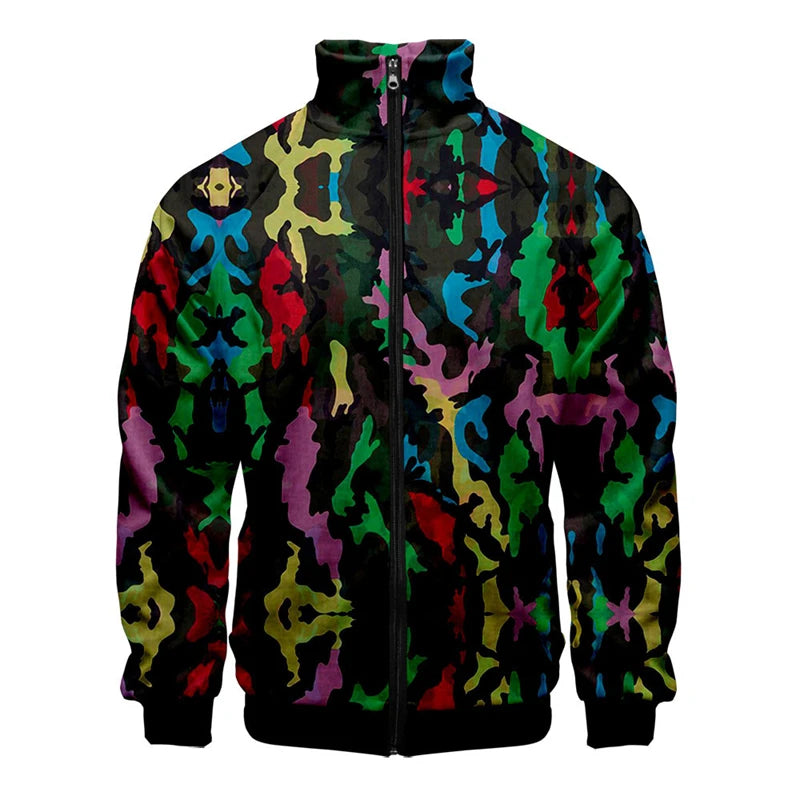 Nueva chaqueta con cremallera y estampado de alta calidad para hombre, informal, de manga larga, holgada, lavada, con gráficos