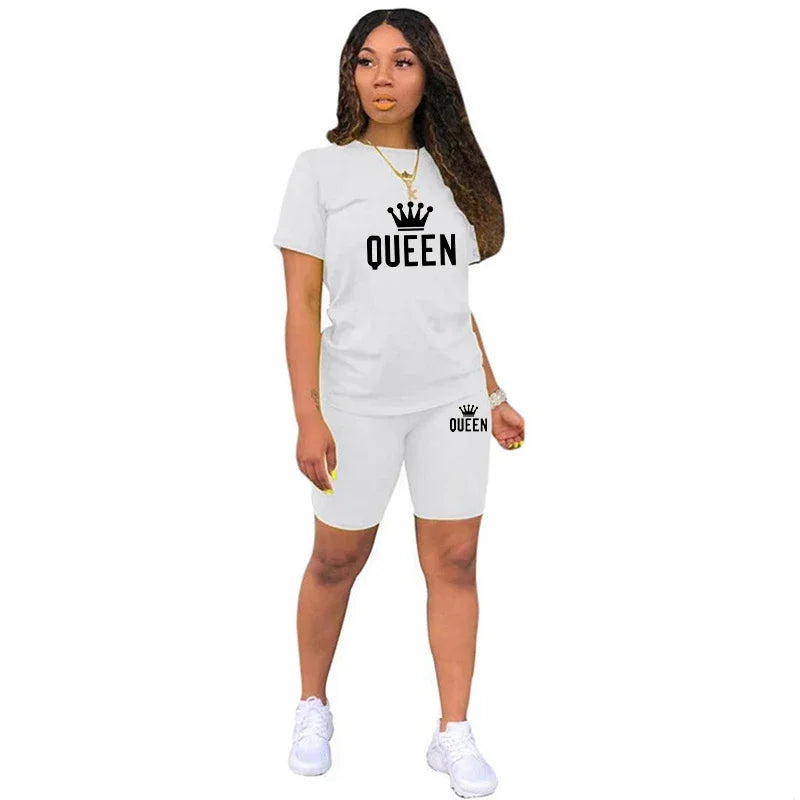 conjunto de mujer de 2 piezas con camiseta y pantalones cortos estampados , ropa deportiva