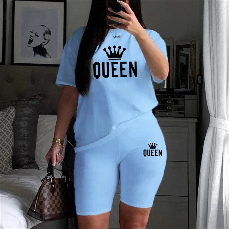 conjunto de mujer de 2 piezas con camiseta y pantalones cortos estampados , ropa deportiva