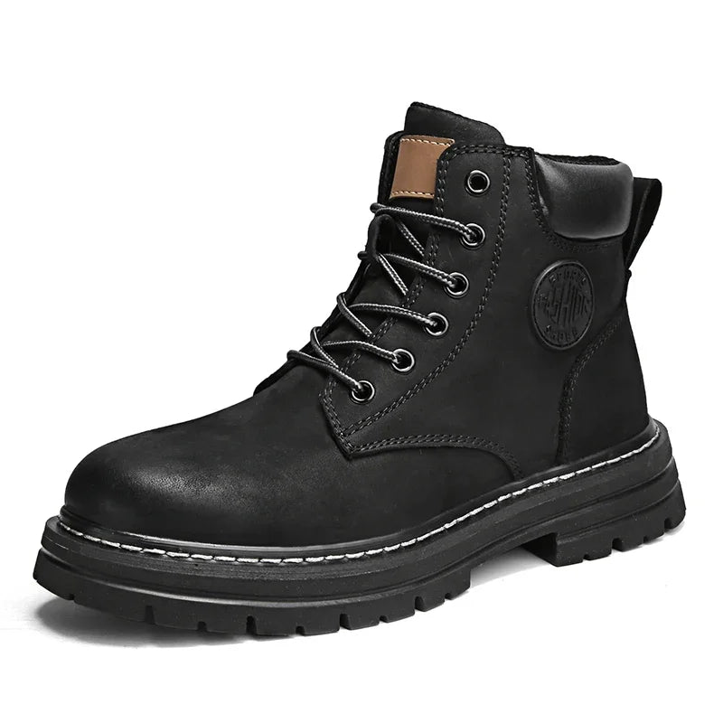 Botas altas de cuero para hombre y mujer, zapatos de alta calidad, zapatillas de deporte para exteriores, botines antideslizantes con cordones para pareja
