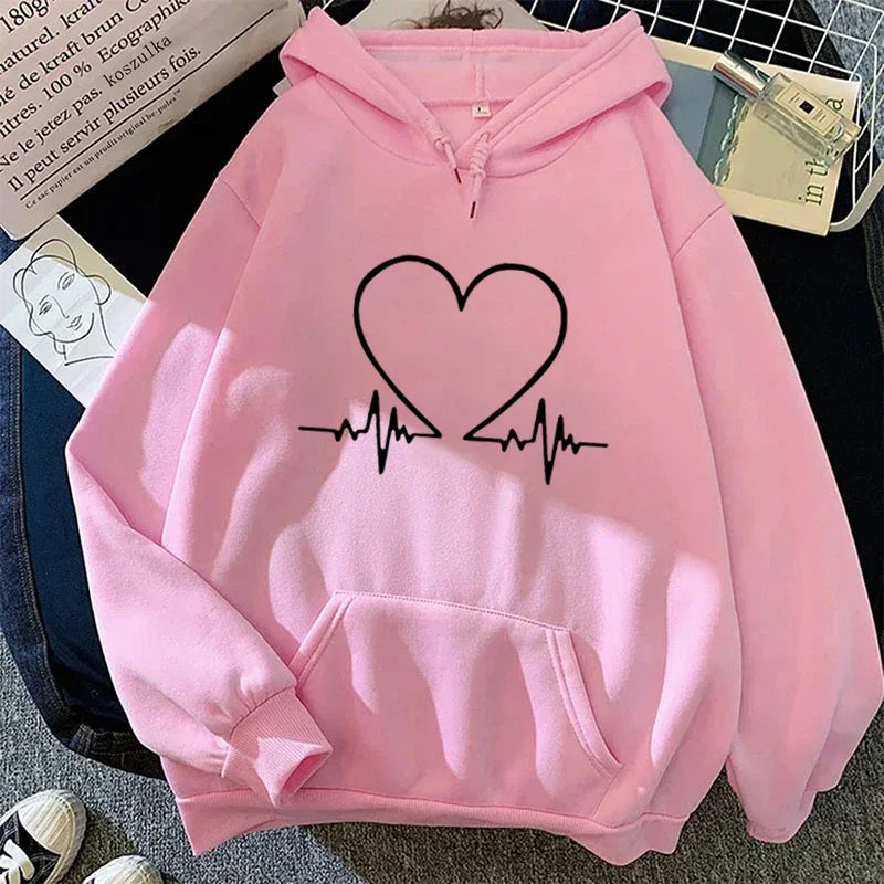 Sudadera con capucha con estampado de corazón de amor para mujer Otoño Invierno diario Casual deportivo Sudadera con capucha mujer comodidad al aire libre Jersey suelto