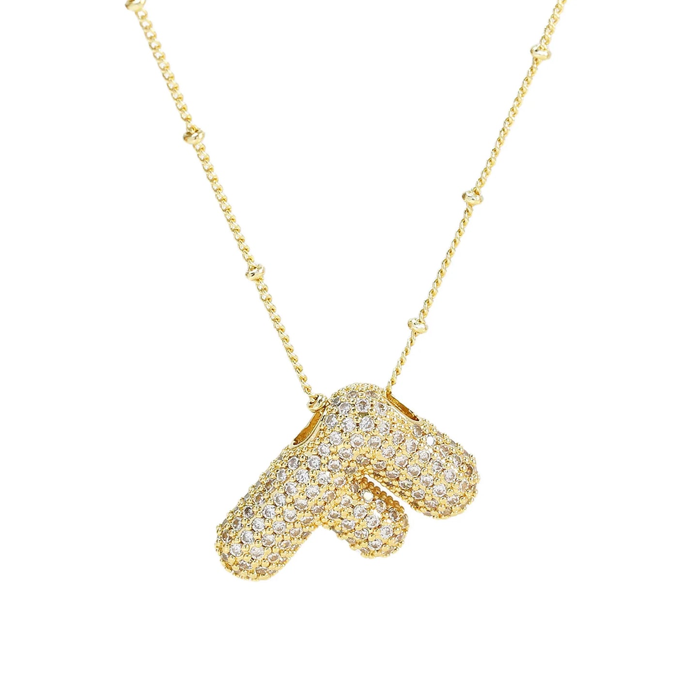 Collar con inicial de globo de circonita cúbica, colgante con letra burbuja del alfabeto AZ, chapado en oro y latón, para mujer, joyería de moda