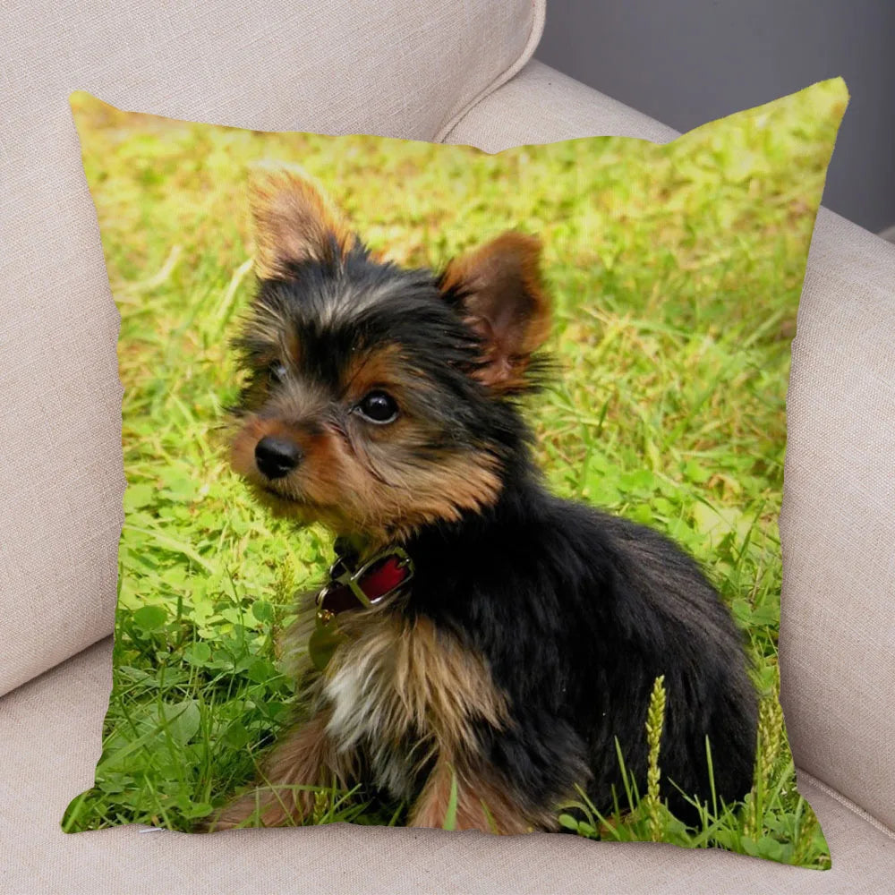 Funda de cojín decorativa con estampado de perro para sofá, hogar, mascota, adorable