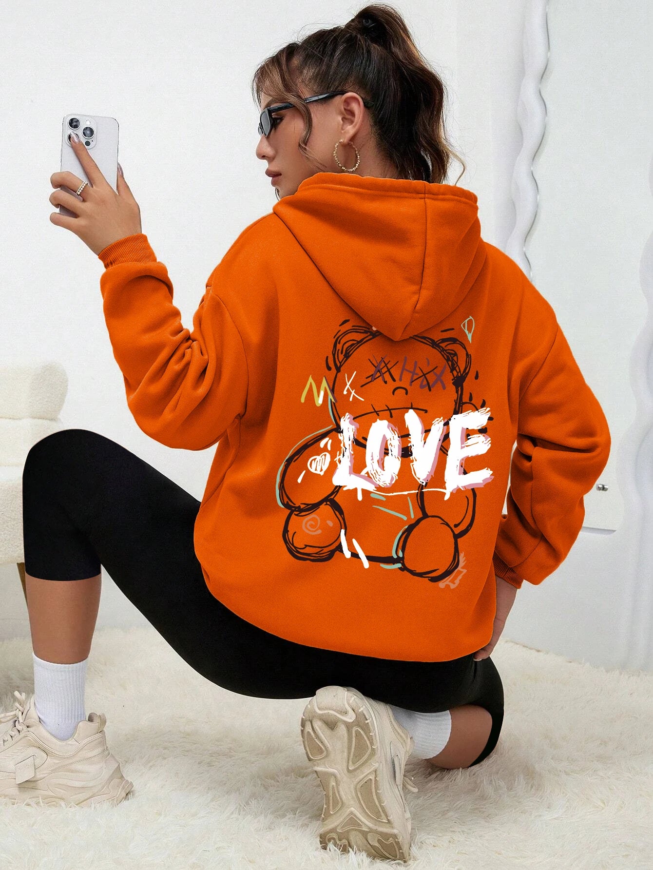 Sudadera con capucha sudadera moda Casual calle con capucha otoño ropa informal cálida mujer
