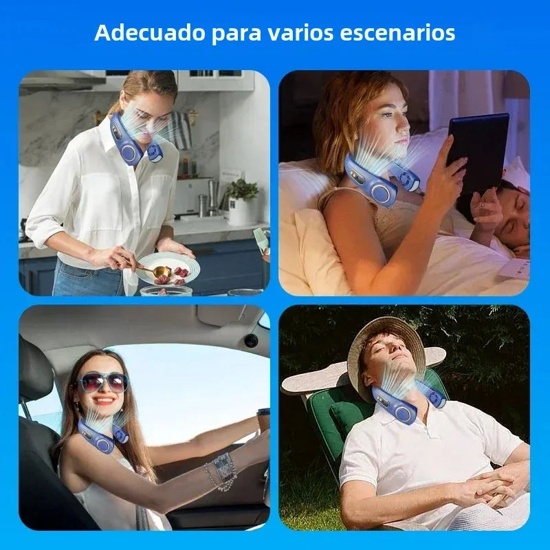 Ventilador de cuello portátil de 5 velecidades, ventilador sin aspas manos libres con 4 placas de enfriamiento LED, ventilador personal, batería de 4000 mAh, recargable por USB