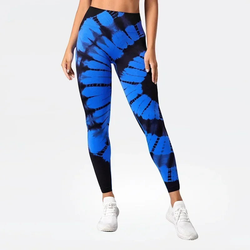 Mallas teñidas sin costuras para mujer, pantalones de punto ajustados, Fitness, Yoga, entrenamiento, correr, cintura alta elástica, levantamiento de cadera, medias deportivas de moda