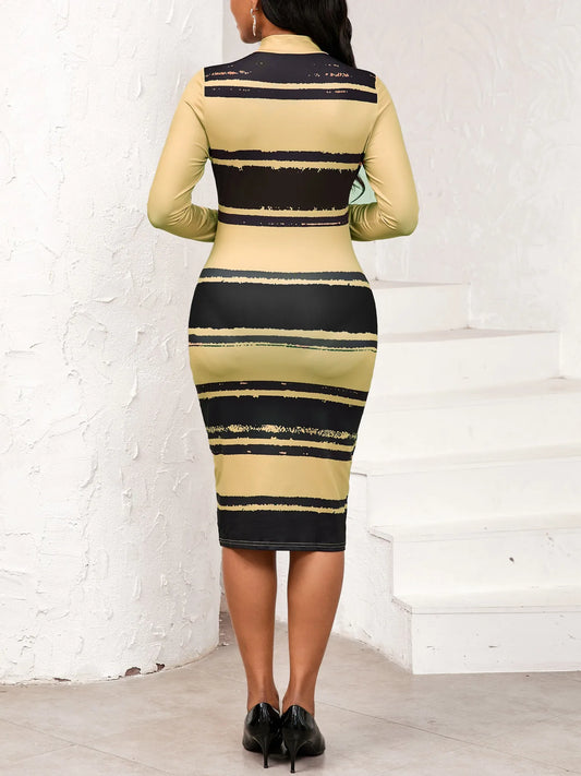 Vestido elegante de cuello alto con cremallera para mujer