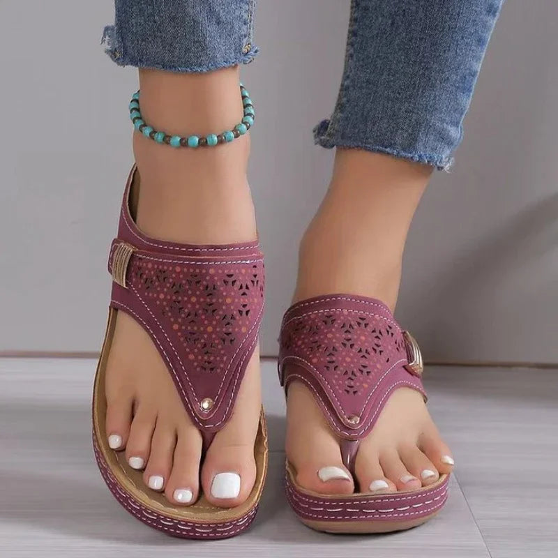 Sandalias ortopédicas de verano para mujer, de piel, antideslizantes, con plataforma suave, con cuña y tacón