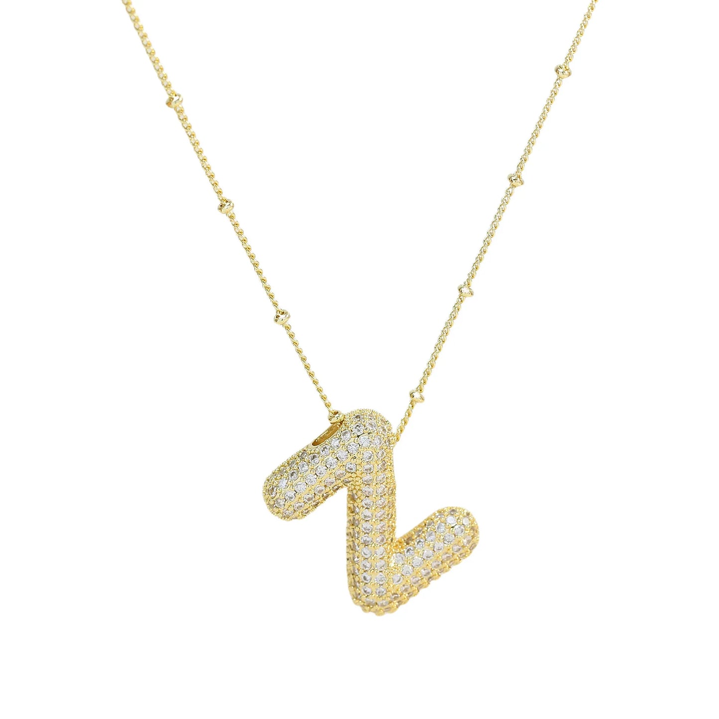 Collar con inicial de globo de circonita cúbica, colgante con letra burbuja del alfabeto AZ, chapado en oro y latón, para mujer, joyería de moda