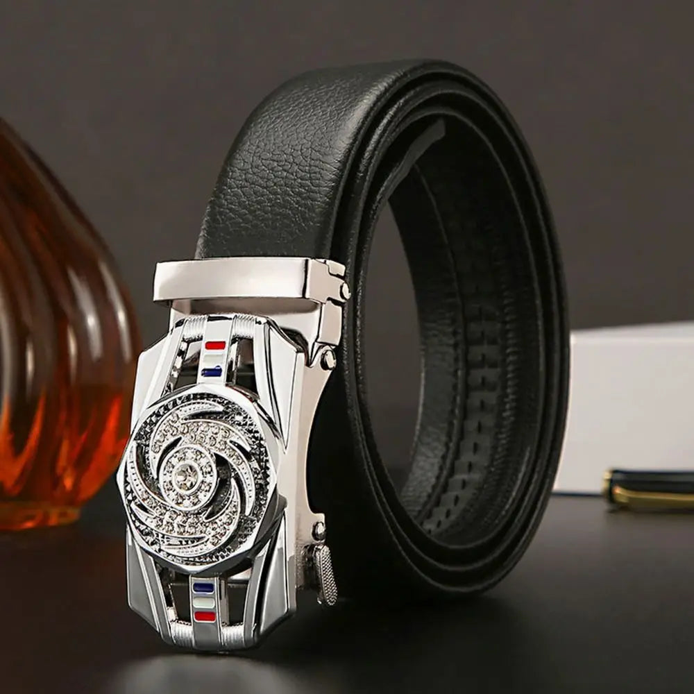Cinturón para hombre, cinturón de cuero con hebilla automática, cinturón de lujo para hombre, decoración de diamantes de imitación