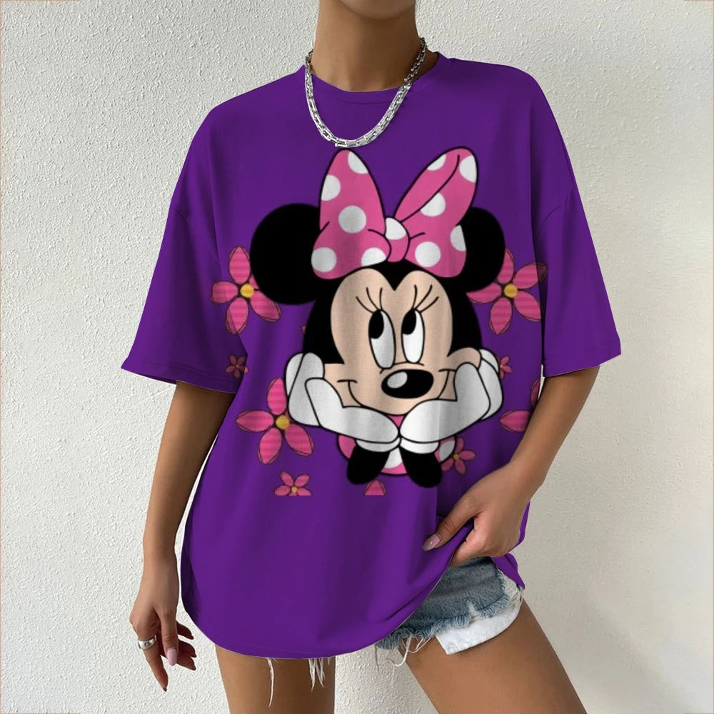 Camiseta de verano de manga corta para mujer, con estampado de cuello redondo