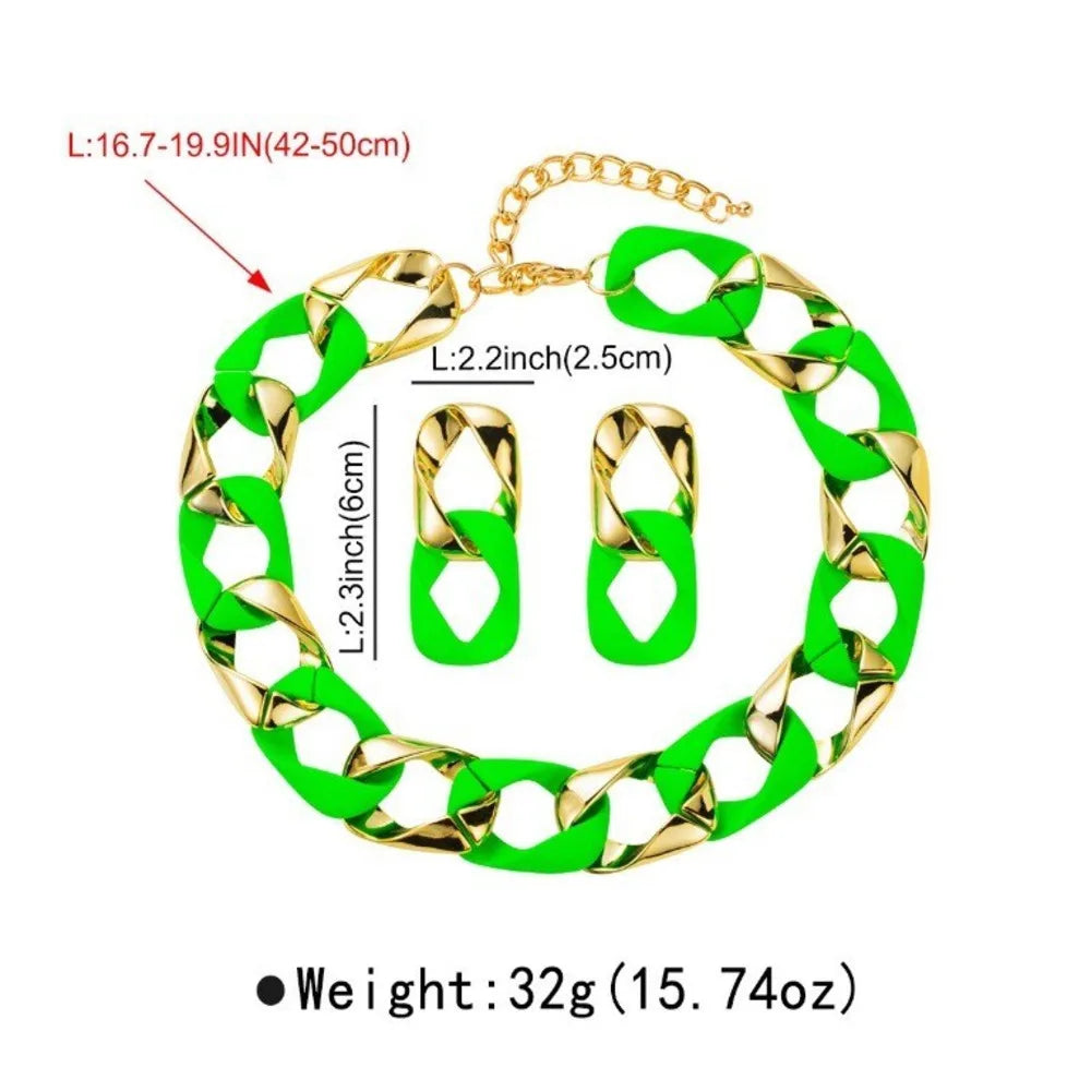 Nuevo conjunto de moda Icon collar y pendientes de acrílico fluorescente CCB empalmados para mujer, joyería para el cuello