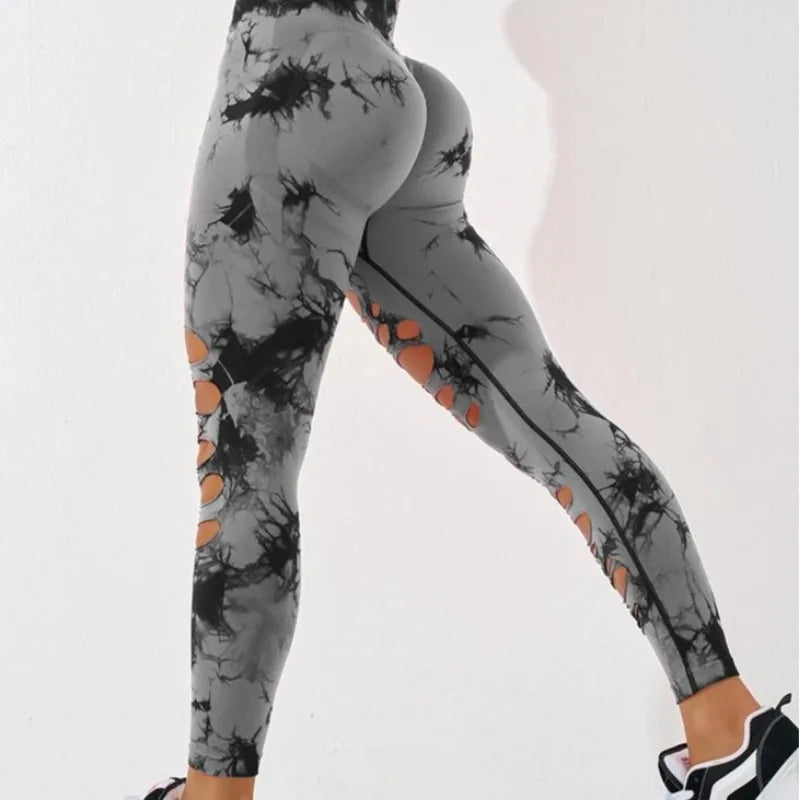 Mallas caladas sexis para mujer, medias teñidas sin costuras, cintura alta, realce de glúteos, entrenamiento, correr, pantalones elásticos de Yoga para mujer