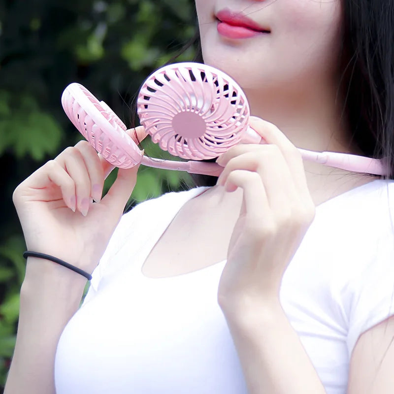 Ventilador portátil USB de mano para colgar en el cuello, recargable, miniventilador deportivo de 3 velocidades, ajustable, para el hogar, la oficina, viajes al aire libre.