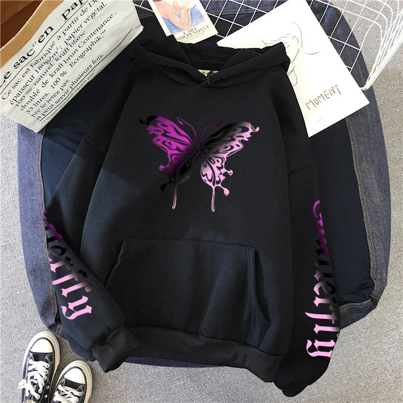 Sudadera con capucha estampado de mariposas para mujer, abrigo informal para todas las estaciones, jersey de moda para uso diario, sudaderas con capucha cómodas para el hogar y al aire libre