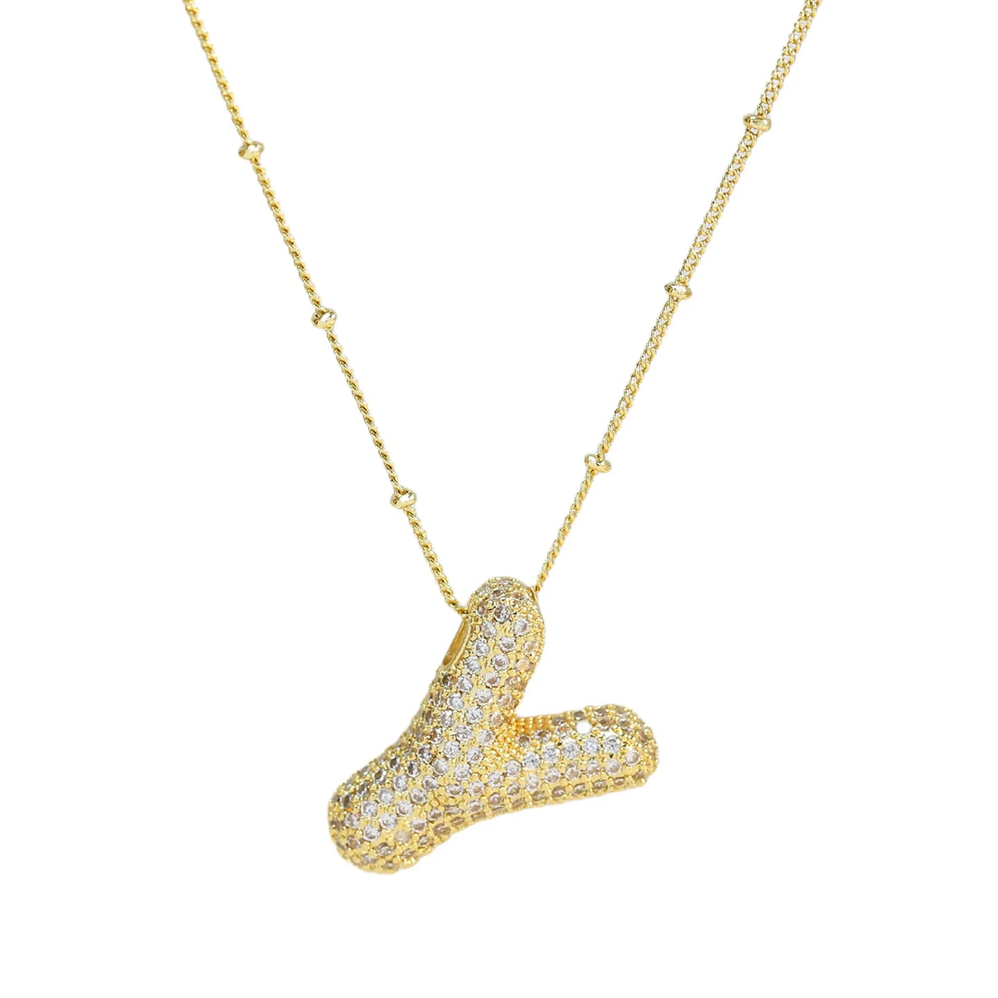 Collar con inicial de globo de circonita cúbica, colgante con letra burbuja del alfabeto AZ, chapado en oro y latón, para mujer, joyería de moda