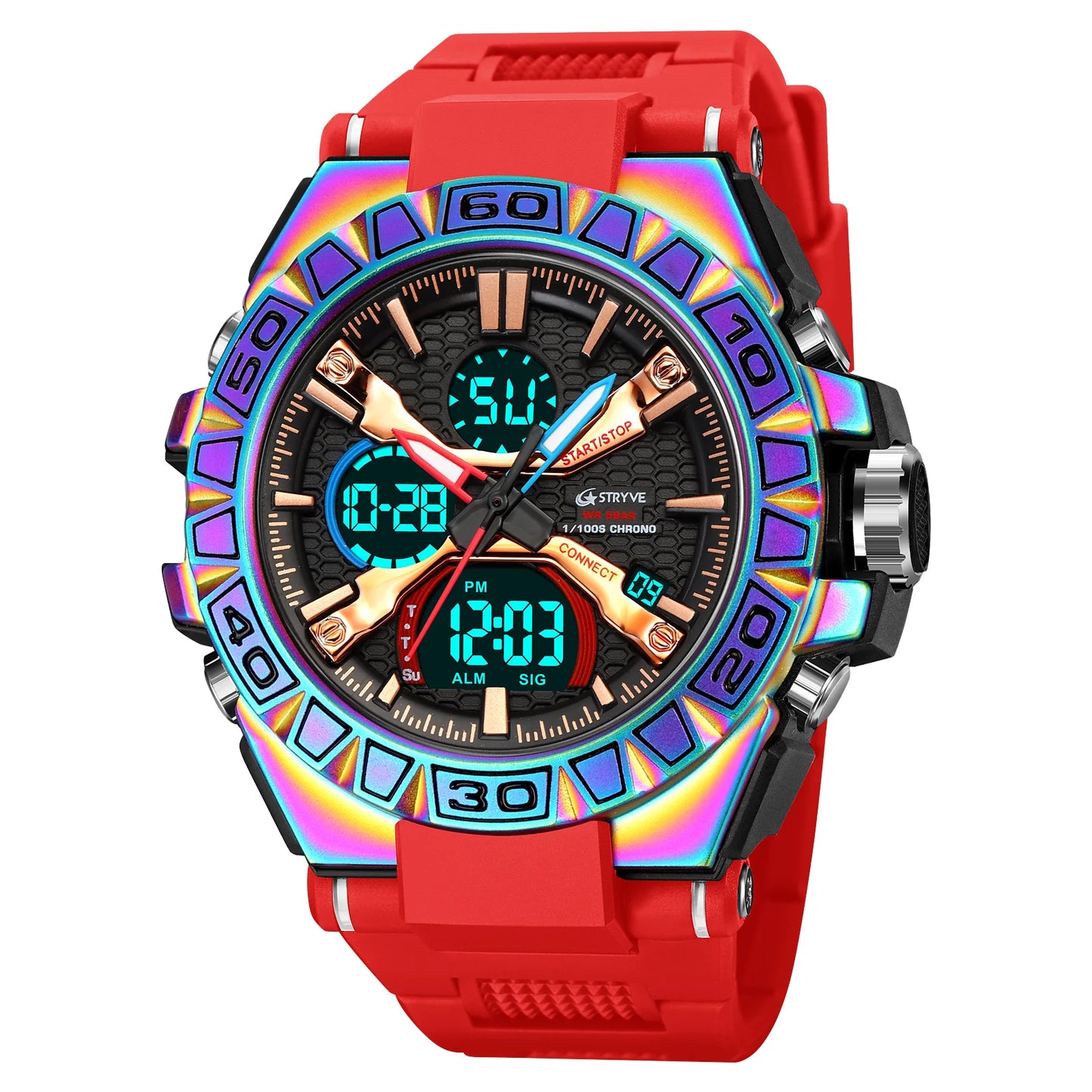 Relojes, reloj de moda para hombre, reloj resistente al agua hasta 5atm para hombre, correa de silicona con movimiento Digital-analógico de alta calidad