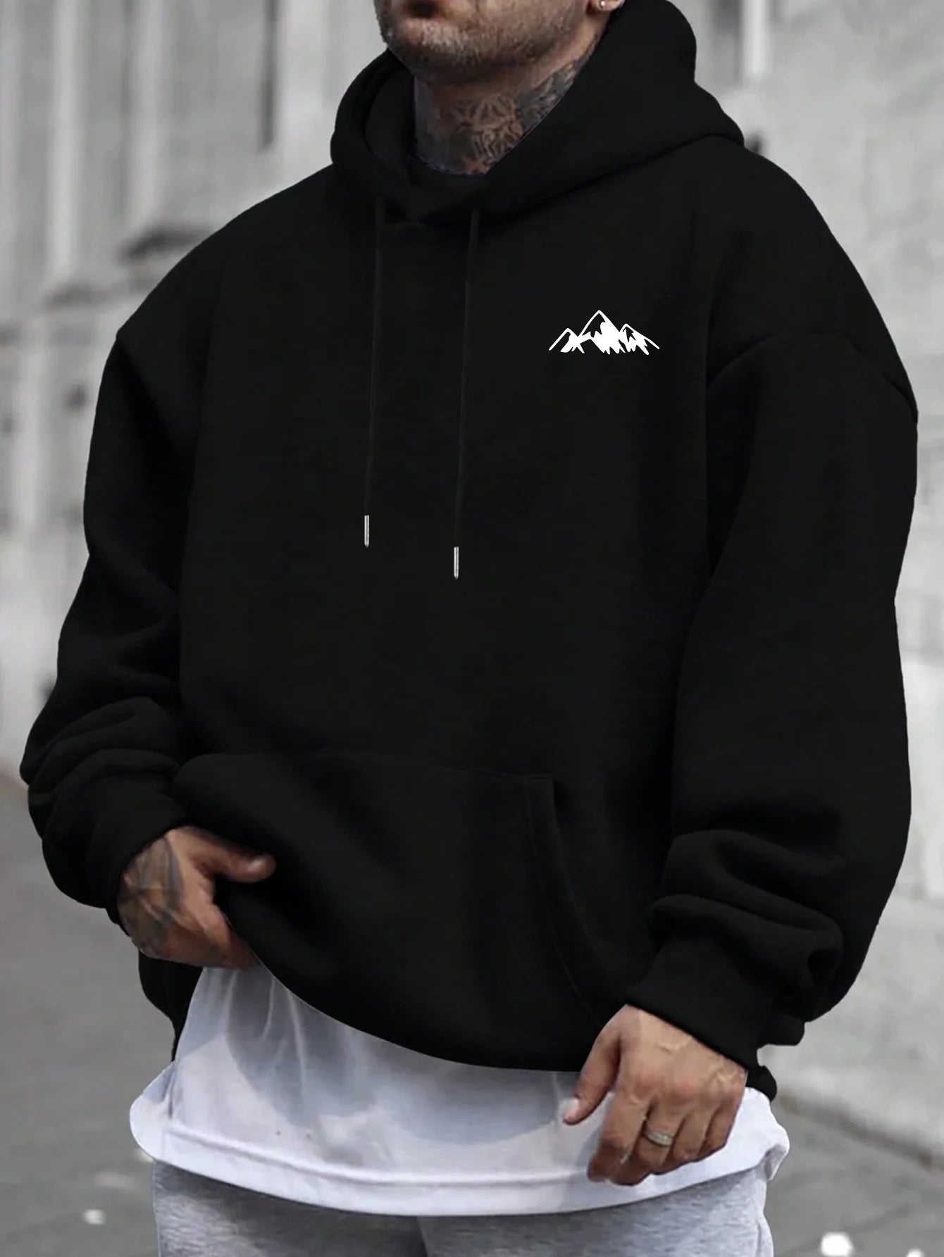Sudadera con capucha rosa informal para hombre con forro polar, elegante gráfico, manga larga, ajuste regular, ropa informal, sudadera con capucha de mezcla frontal