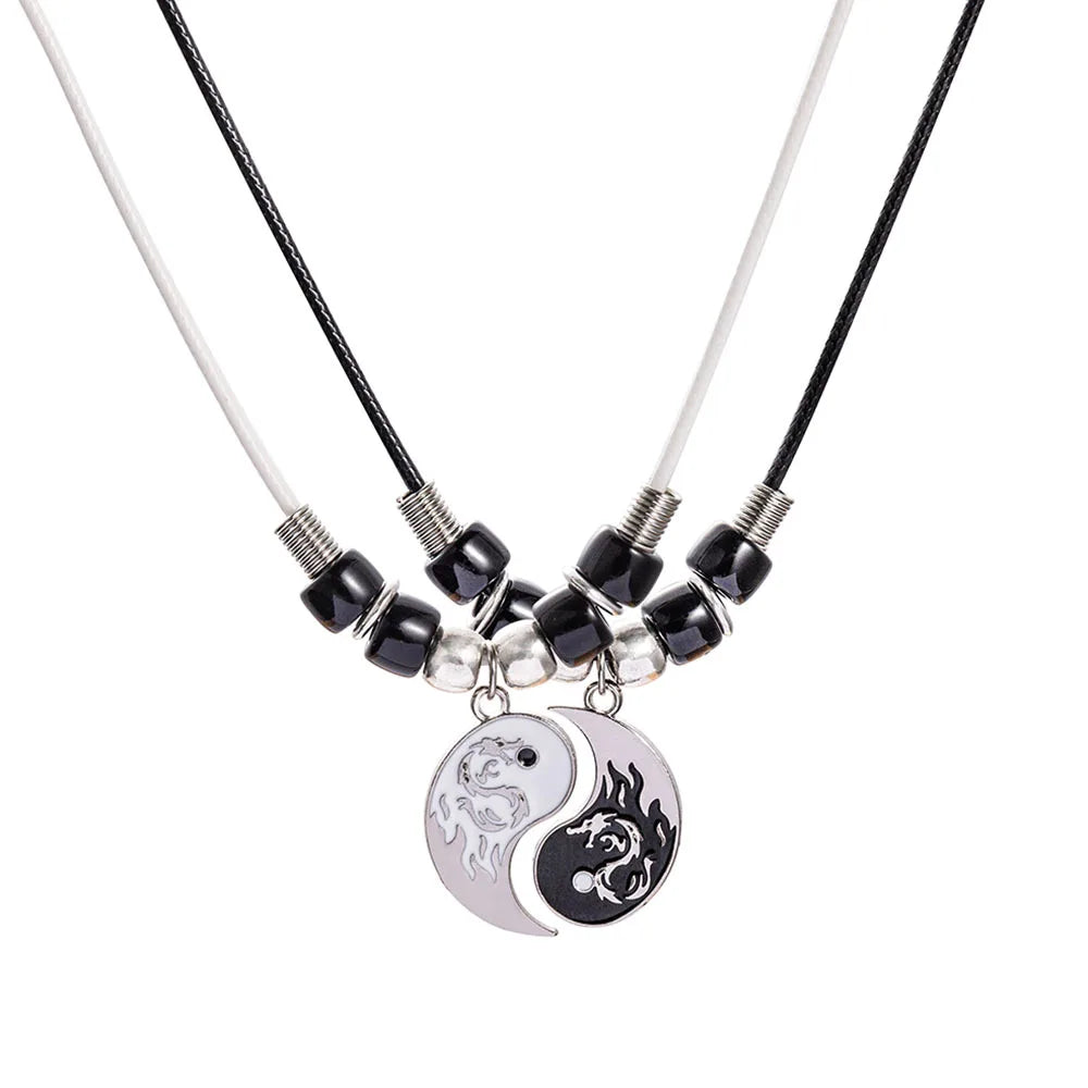 Juego de 2 o 4 pulseras y collares de Tai Chi Yin Yang para parejas, con colgante y cadena trenzada ajustable, a juego, para amantes, gargantilla.