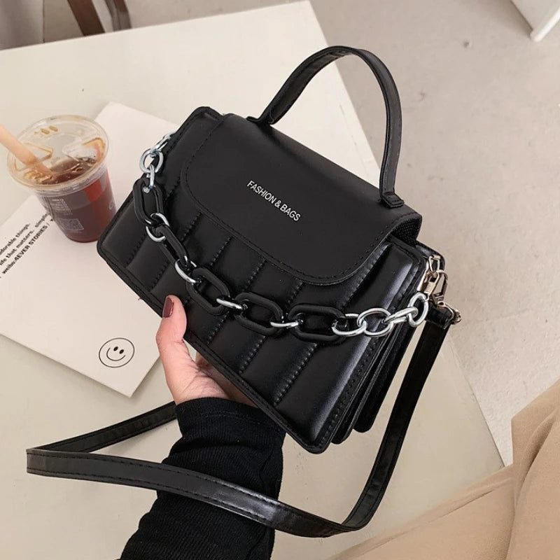 Bolso de hombro con cadena para mujer, bandolera de color liso, de diseñador, de piel sintética