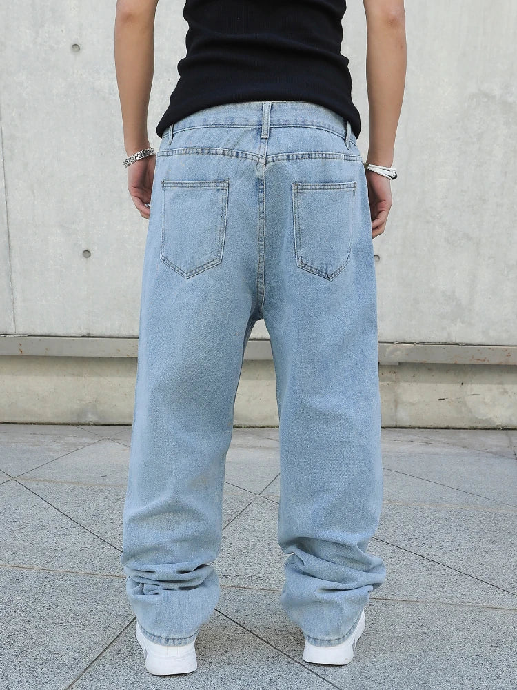 Pantalones vaqueros holgados rectos de gran tamaño pantalones vaqueros casuales sueltos ropa de calle de Color sólido moda, pantalones de pierna ancha