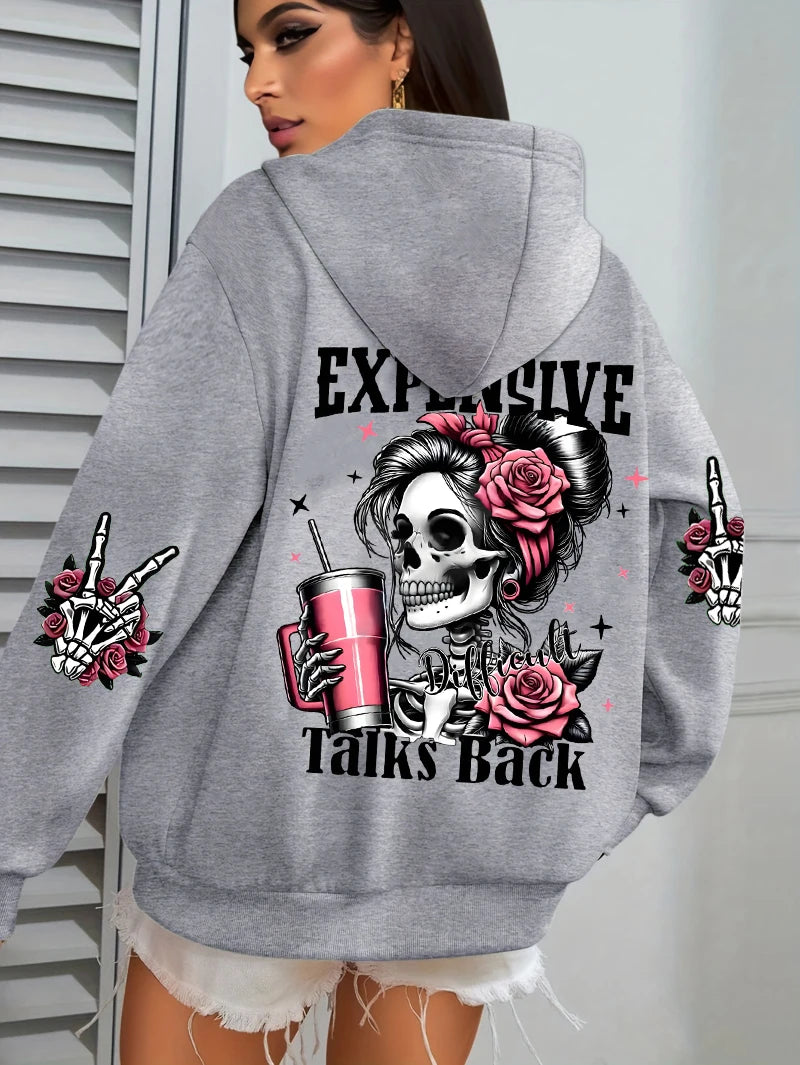 Sudadera con capucha con estampado divertido para mujer, jerséis ropa deportiva de lana para otoño, Sudadera con capucha informal con bolsillo