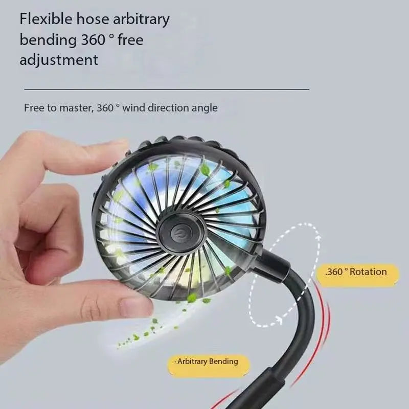 Ventilador portátil USB de mano para colgar en el cuello, recargable, miniventilador deportivo de 3 velocidades, ajustable, para el hogar, la oficina, viajes al aire libre.