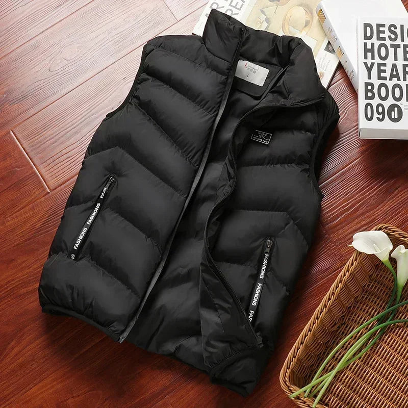 chaqueta sin mangas acolchados para hombre, chaqueta de plumón de Color sólido, chaleco cálido de invierno, prendas de vestir, cortavientos