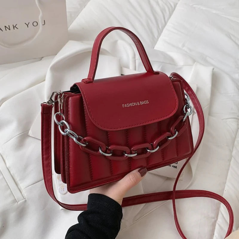 Bolso de hombro con cadena para mujer, bandolera de color liso, de diseñador, de piel sintética