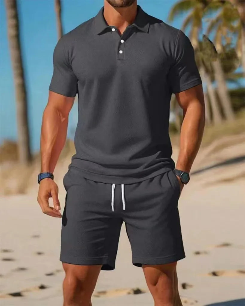 Conjunto de camisa Polo con botones de manga corta y pantalones cortos