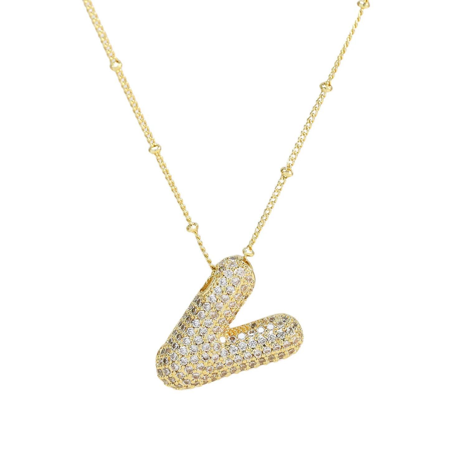 Collar con inicial de globo de circonita cúbica, colgante con letra burbuja del alfabeto AZ, chapado en oro y latón, para mujer, joyería de moda