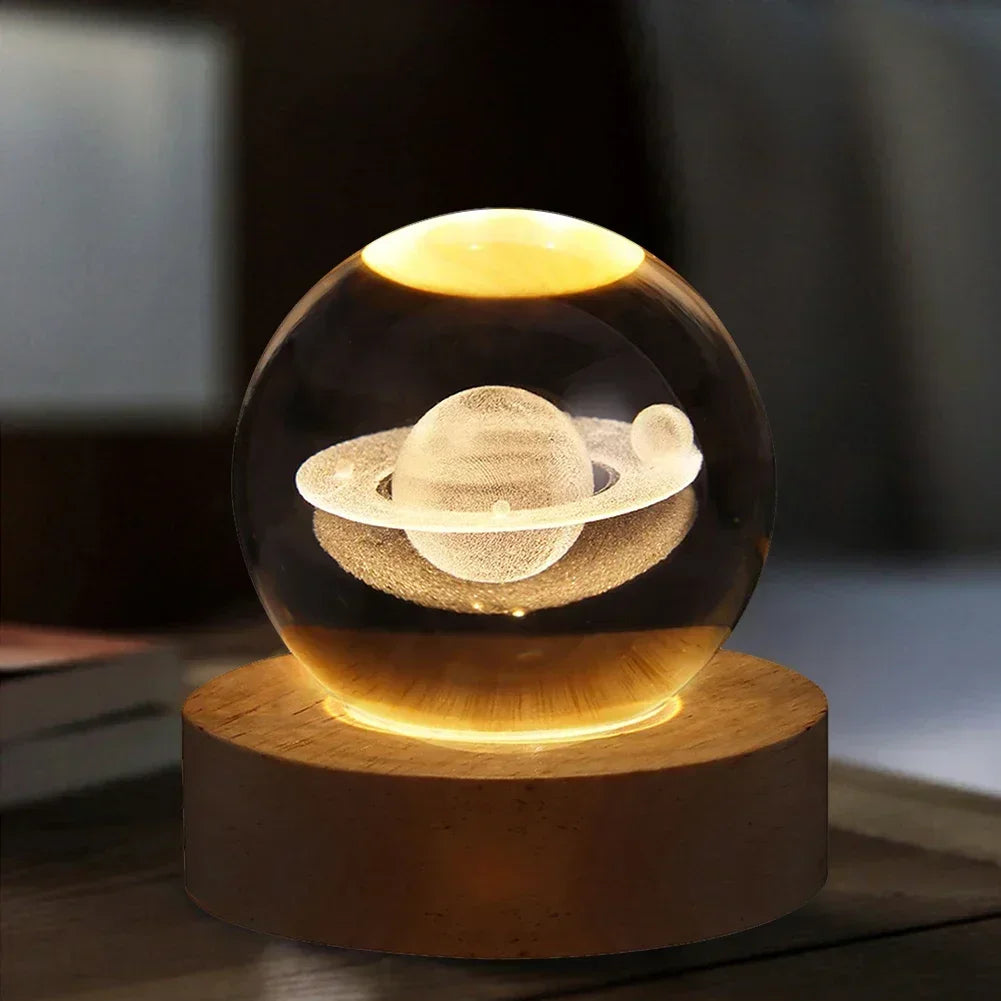 Lámpara de bola de cristal de galaxia con alimentación por USB, luz de luna iluminada para el hogar, dormitorio, escritorio, mesa, decoración, luz de noche.