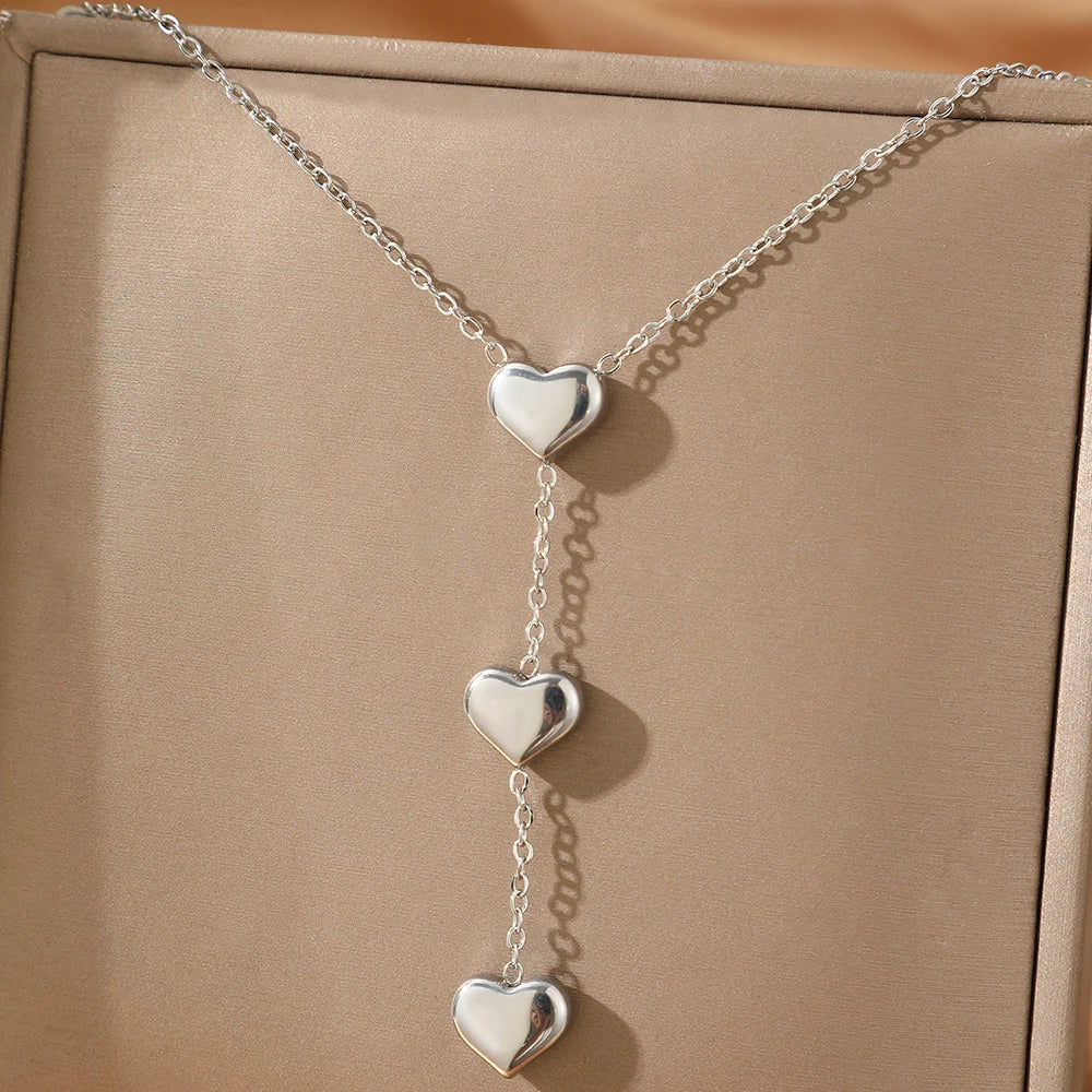 Collar de acero inoxidable con colgante de corazón de melocotón y flecos pequeños para mujer, joyería para San Valentín, regalo de aniversario.