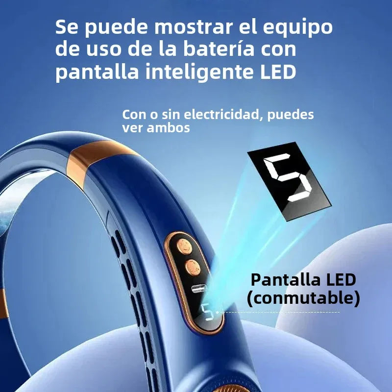 Ventilador de cuello portátil de 5 velecidades, ventilador sin aspas manos libres con 4 placas de enfriamiento LED, ventilador personal, batería de 4000 mAh, recargable por USB