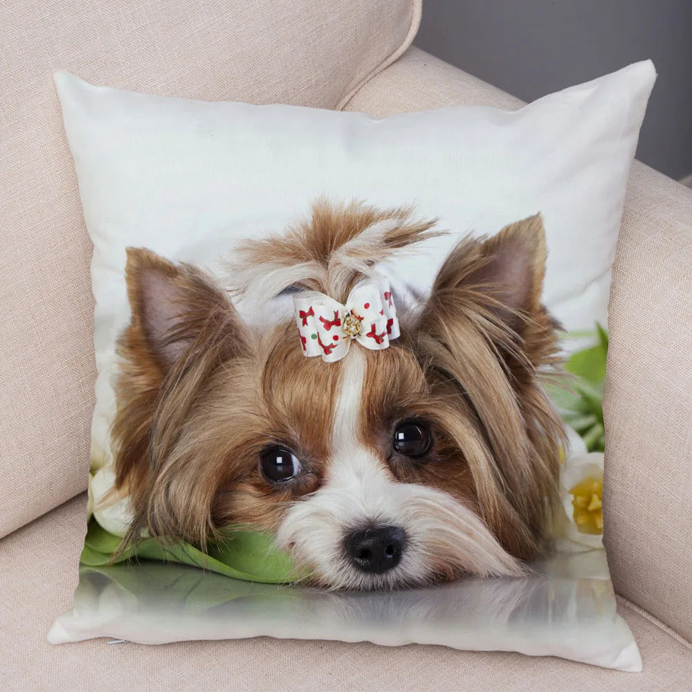 Funda de cojín decorativa con estampado de perro para sofá, hogar, mascota, adorable